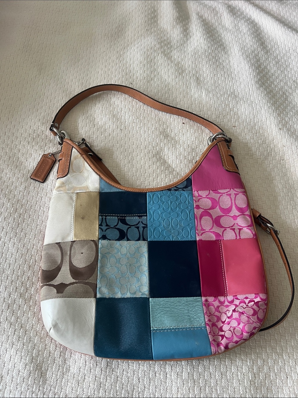 Coach Multicolor Patchwork Shoulder Bag with Tan Leather Trim - Picture 2 of 2